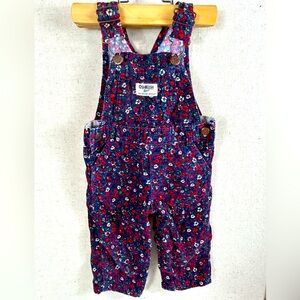 OshKosh B’Gosh Floral Print Overalls Girl Red Flower Print, Size 9M